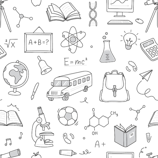 Retour à l'école arrière-plan sans couture dessin de ligne dessinée à la main dessin de dessin de retour à l'université