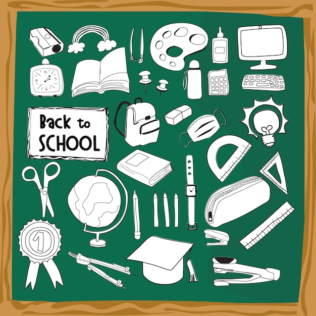 Retour à l'école sur fond de tableau vert Illustration vectorielle
