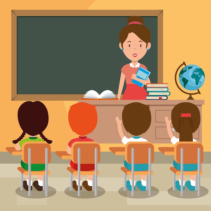Vecteur retour à l&#39;enseignant enseignant à ses élèves