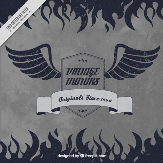 Retro Background De Badge Moto Avec Des Ailes Et Des Flammes