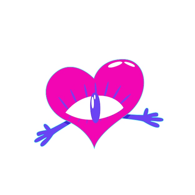 Rétro esthétique y2k acide psychédélique trippy coeur 70s 80s 90s cartoon style Set élément sourire emoji Illustration vectorielle créative Personnage de dessin animé drôle Pop art esthétique y2k