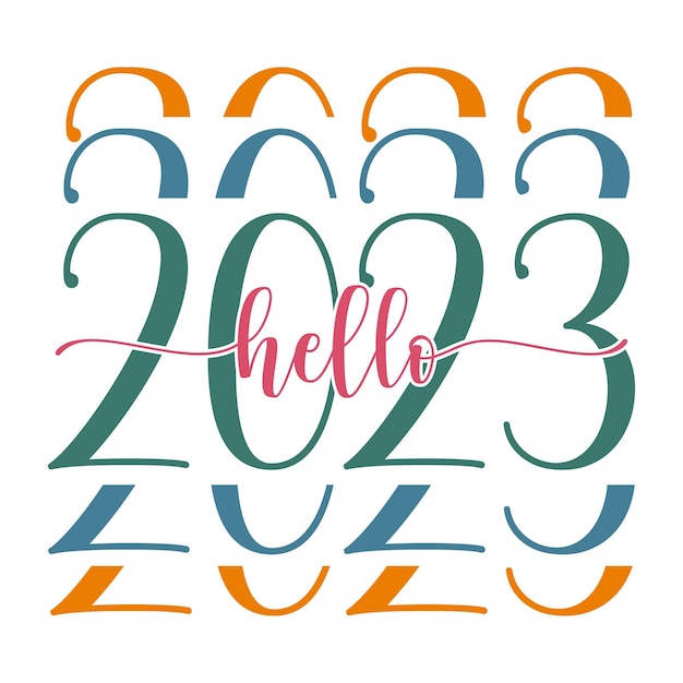 Retro Hello 2023 Smily Face Retro New Year Typography Print Templete Happy New Year 2023