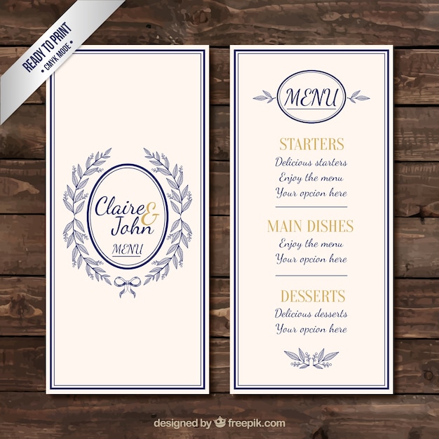 Vecteur retro menu de mariage élégant