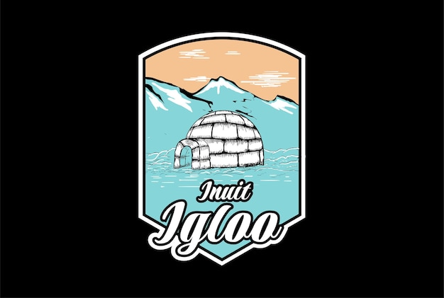 Retro Vintage Eskimo Inuit Igloo Ou Ice House Avec Iceberg Mountain Badge Emblem Label Logo Design