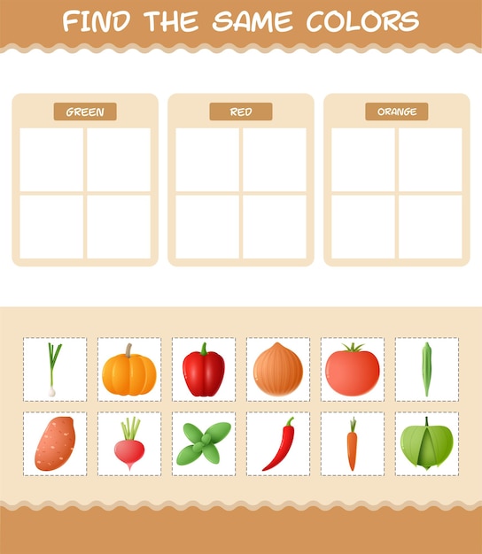 Retrouver Les Mêmes Couleurs De Légumes. Jeu De Recherche Et D'association. Jeu éducatif Pour Les Enfants Et Les Tout-petits De La Maternelle