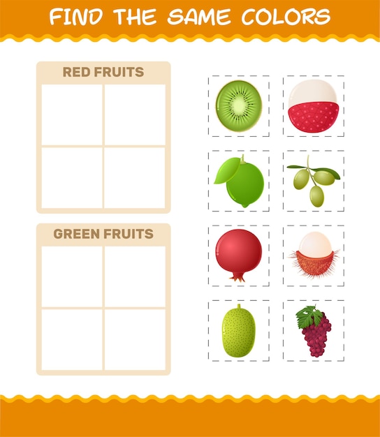 Retrouvez Les Mêmes Couleurs De Fruits. Jeu De Recherche Et D'association. Jeu éducatif Pour Les Enfants Et Les Tout-petits De La Pré-école