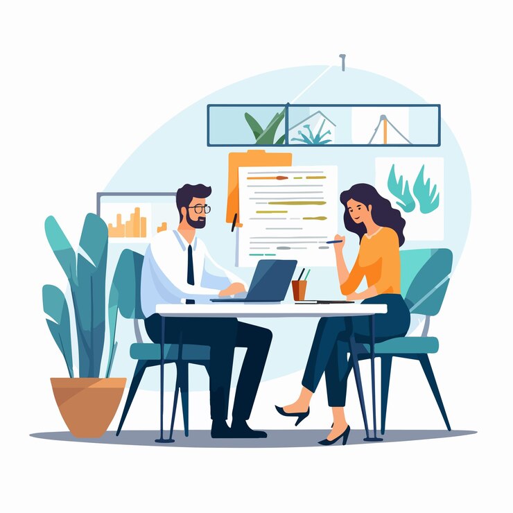 Vecteur réunion de consultation professionnelle avec un client dans le bureau
