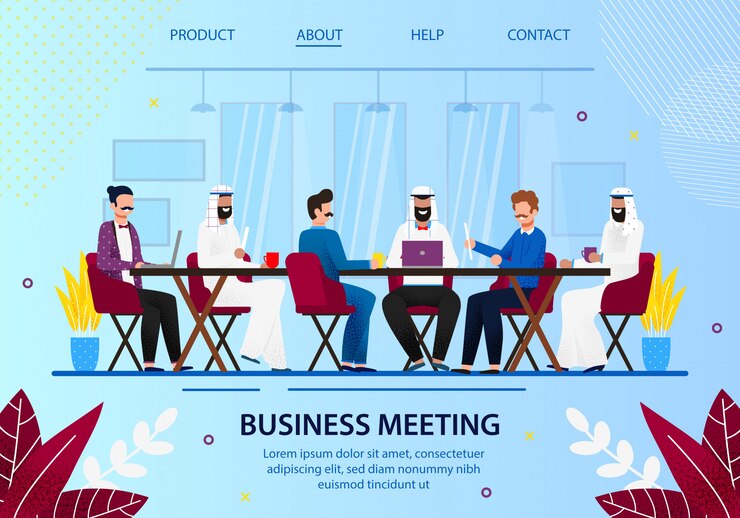Vecteur réunion du conseil du bureau d&#39;affaires avec les partenaires arabes.