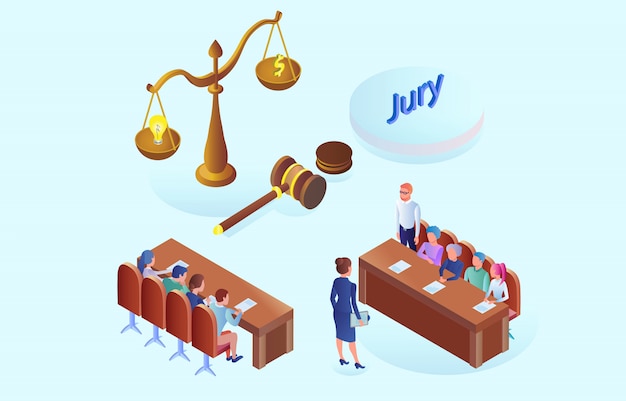 Réunion du jury de bannière plat et discussion isométrique