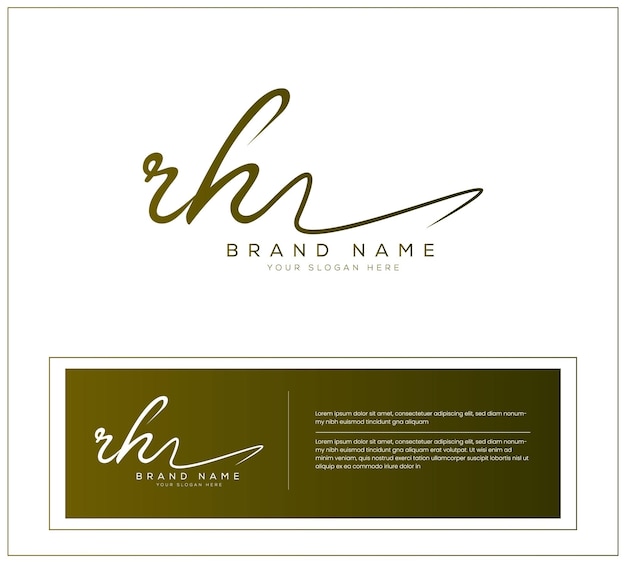 rh r h lettre initiale écrite à la main et signature vecteur du logo