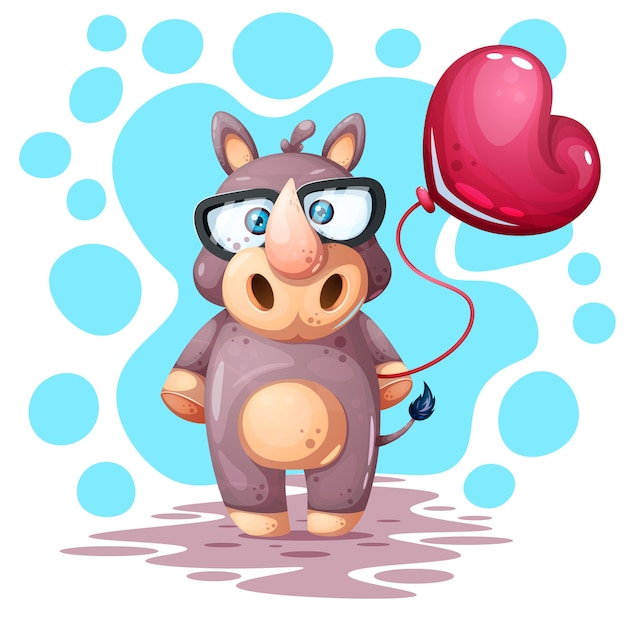 Vecteur rhino mignon, drôle, joli avec ballon