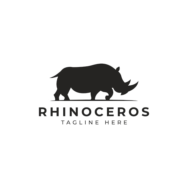 Rhinocéros Africain Debout Silhouette Logo Rhinocéros Vecteur Premium Vue Latérale