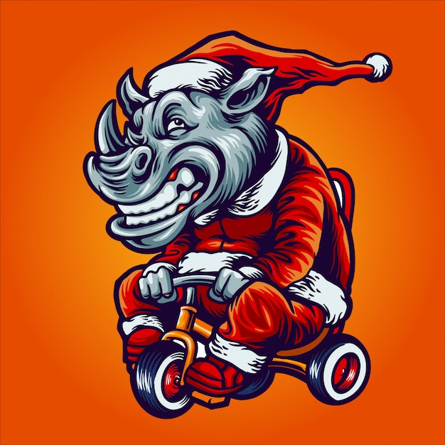 Rhinocéros Sur Le Costume De Père Noël, Une Illustration De Vélo