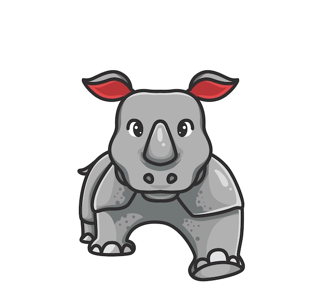 Rhinocéros mignon marchant. concept de nature animale de dessin animé Illustration isolée. Style plat adapté au vecteur de logo Premium Sticker Icon Design. Personnage de mascotte