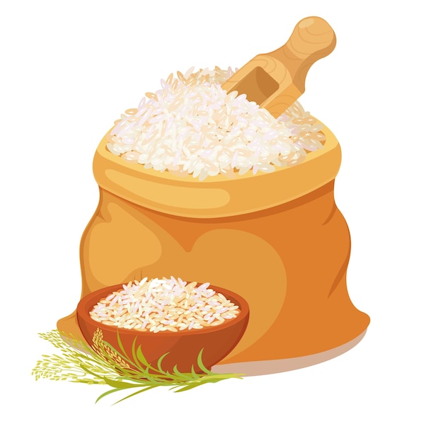 Rice en sac avec des oreilles de grain Basmati récolte plat national asiatique