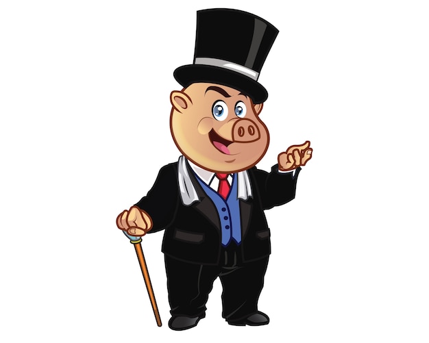 Richesse Millionaire Pig Cartoon Mascotte