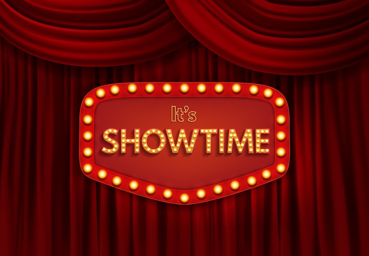 Vecteur rideau rouge, showtime, fond, vecteur, illustration