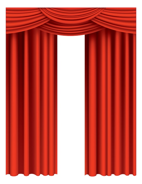 Vecteur rideaux rouges réalistes décoration en soie de tissu de théâtre pour cinéma ou salle d'opéra rideaux et rideaux objet de décoration intérieure isolé sur transparent pour scène de théâtre