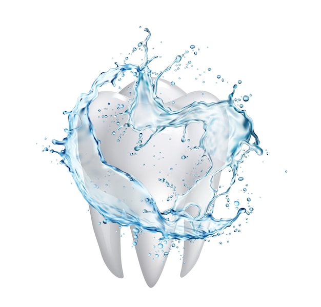 Vecteur rince-bouche ou rince-bouche dents et éclaboussures d'eau