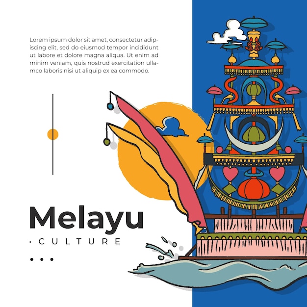 Rituel D'aumône De La Mer De La Culture Melayu Muang Jong à Bangka Belitung Illustration Dessinée à La Main