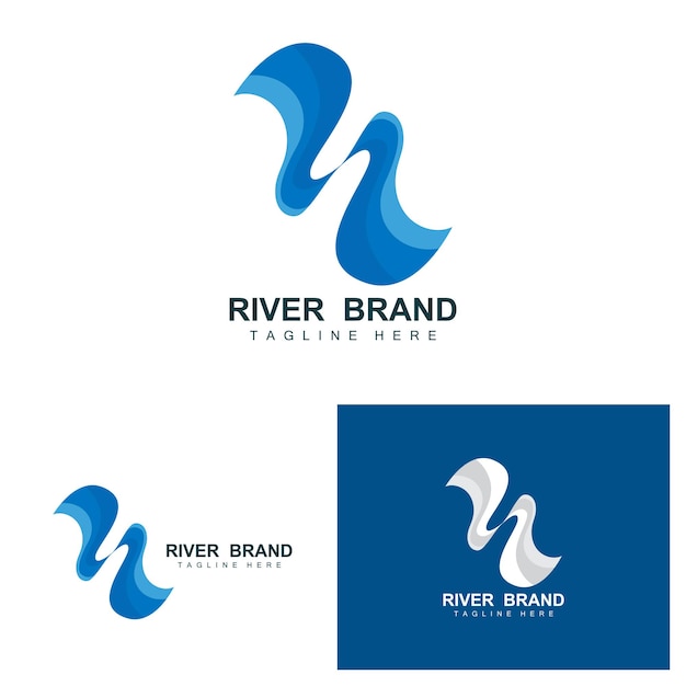 River Logo Design River Creek Vector Illustration Au Bord De La Rivière Avec Une Combinaison De Montagnes Et De Marques De Produits Naturels