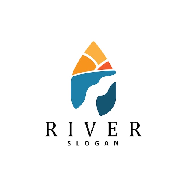 River Logo Design River Creek Vector Illustration Au Bord De La Rivière Avec Une Combinaison De Montagnes Et De Marques De Produits Naturels