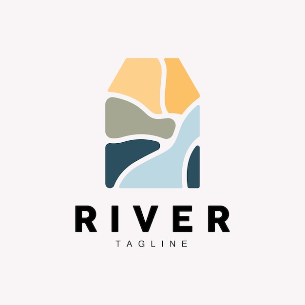 River Logo Streamer Vector River Bank Mountains And Farm Design Illustration Symbole Icône