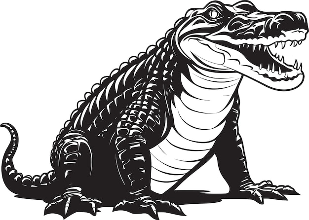 River Tyrant Vector Black Alligator Icon Jaws Unleashed Alligator Black Logo Design (design Du Logo De L'alligator Noir Déchaîné Par Le Tyrant De La Rivière)