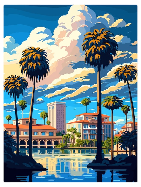 Vecteur riverside californie affiche de voyage vintage souvenir carte postale peinture de portrait illustration wpa