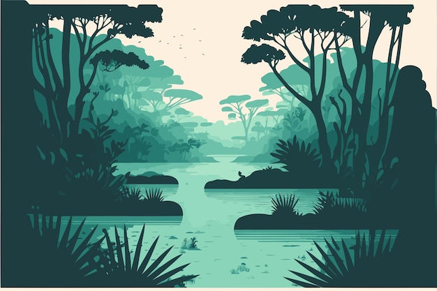 Vecteur rivière dans la jungle de l'environnement naturel