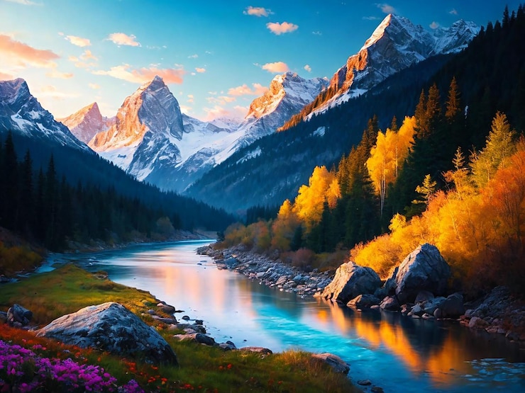 Vecteur rivière de montagne
