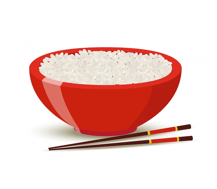 Vecteur riz bouilli dans un bol rouge.