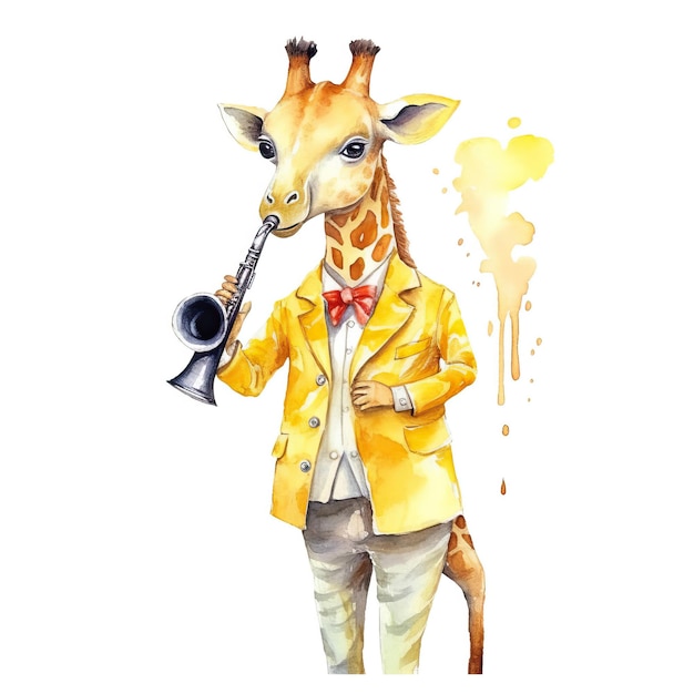 Vecteur robe de girafe de dessin animé vêtements de couleur jaune jouant à trum