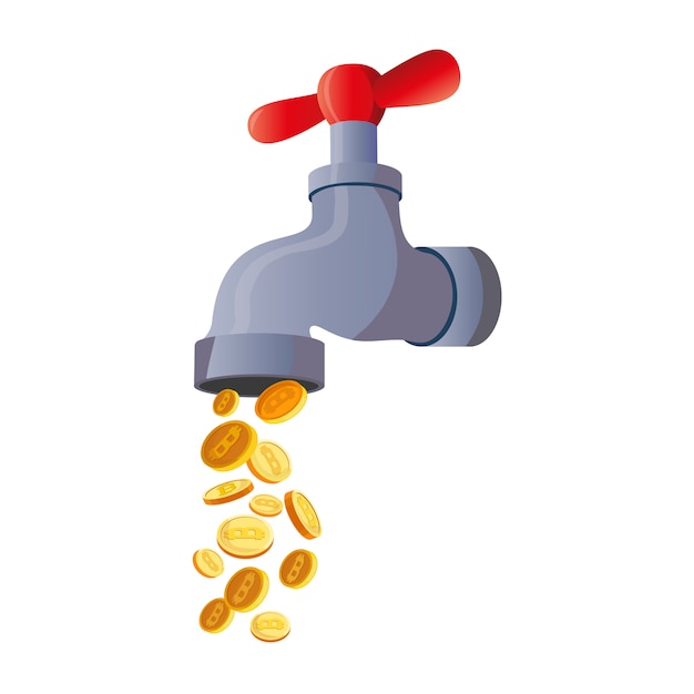 Robinet Bitcoin. Robinet D'eau Avec Des Pièces De Monnaie, Illustration Vectorielle