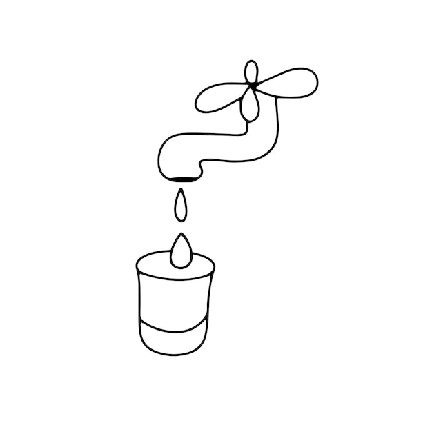 Robinet avec goutte d'eau au verre Doodle vector eco illustration