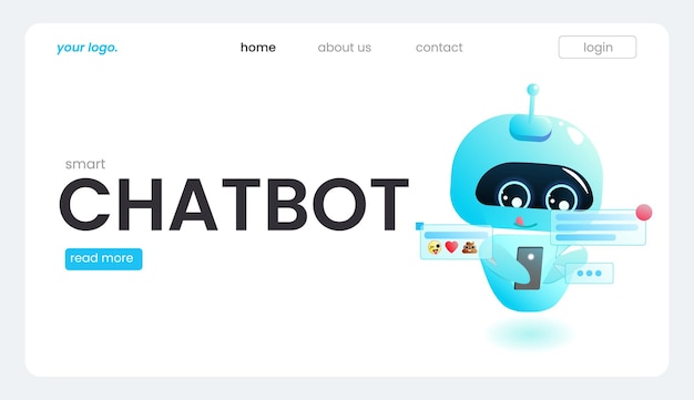 Un robot assistant en ligne sur un modèle de page de destination. La conception du support technique pour une page Web. Un site Web d'aide virtuel. page de destination