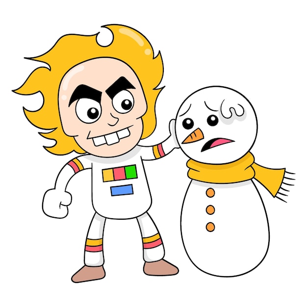 Robot et bonhomme de neige sont amis ensemble doodle icône image kawaii