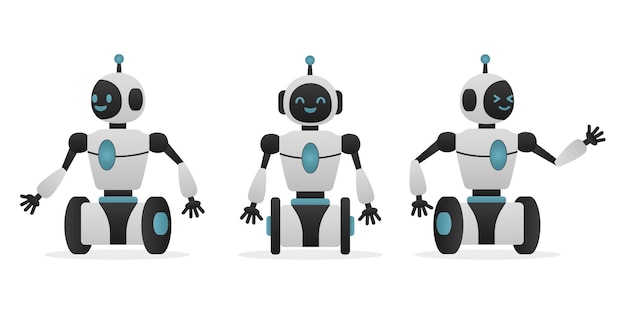 Robot chat bot réseau neural serveurs d'IA et technologie de robots Ensemble de personnages de robot AI mignons