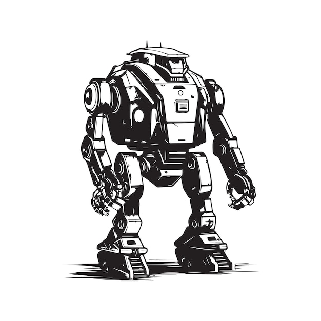Robot de combat logo vintage ligne art concept noir et blanc couleur illustration dessinée à la main