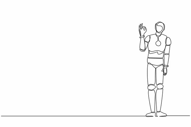 Un robot de dessin en ligne continue faisant des gestes ok signe avec les doigts ok signe gestes vecteur de conception