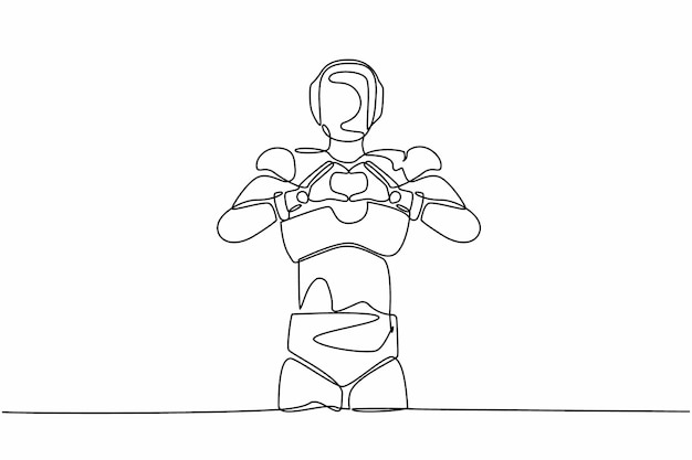 Un robot dessinant en continu avec le symbole du cœur devant la poitrine