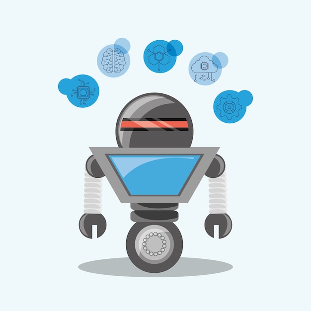 Vecteur robot avec des icônes liées à l'intelligence artificielle