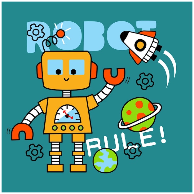 un robot intelligent et un dessin animé drôle de fusée