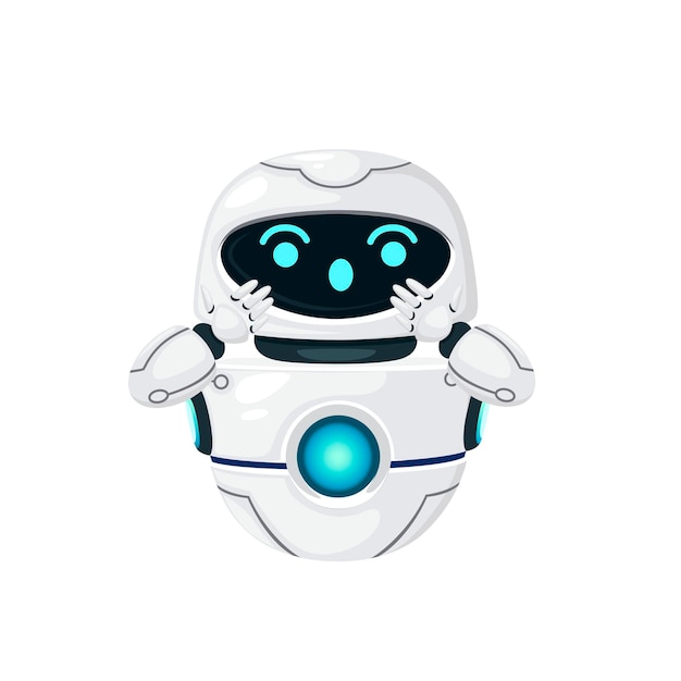 Robot en lévitation moderne blanc mignon avec illustration de vecteur plat visage heureux isolé sur fond blanc.