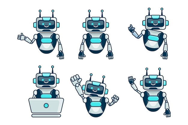 Robot mascotte personnage illustration vectorielle Robot dessin animé pose set design collections