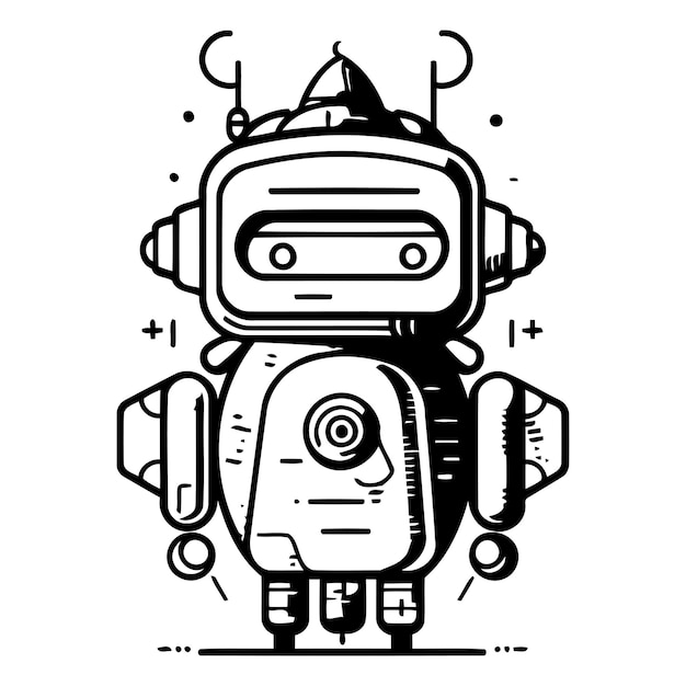 Vecteur robot mignon avec des écouteurs illustration vectorielle dans le style de l'art en ligne