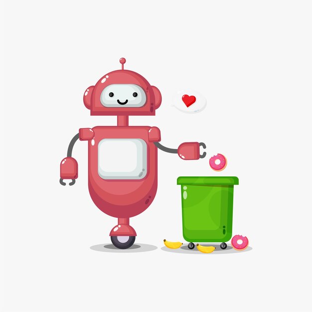 Robot Mignon Sort La Poubelle Avec Coeur Dans Le Discours De La Bulle