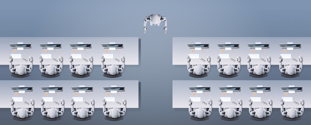 Robot Moderne Enseignement Groupe De Robots Humanoïdes Assis à Un Bureau En Classe école Robotique Artificielle