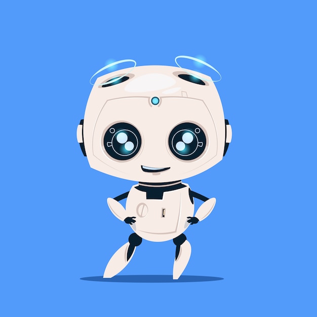 Robot moderne isolé sur fond bleu Concept d'intelligence artificielle de personnage de dessin animé