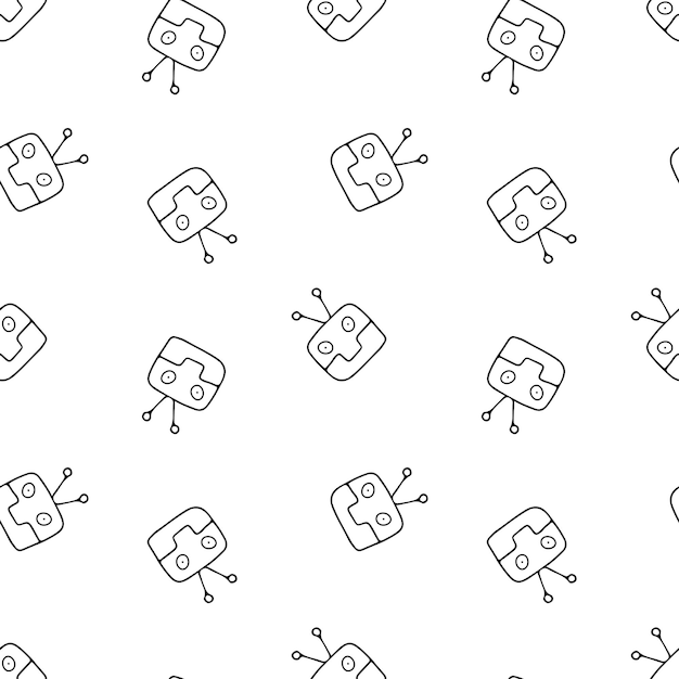 Robot à motifs vectoriels sans couture dans le style de doodle